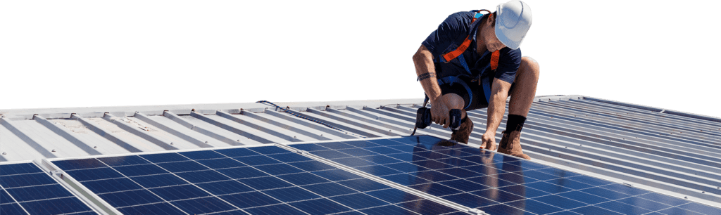 man installing solar