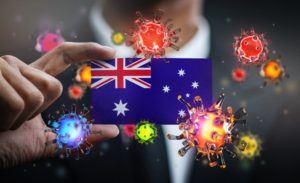 Covid germs around aussie flag