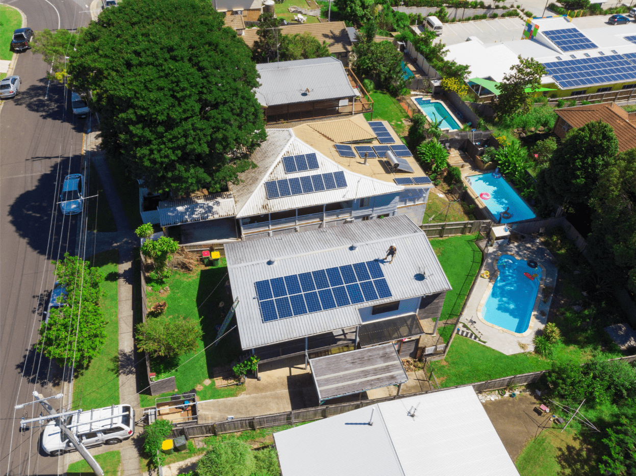 Aerial view of solar being installed
