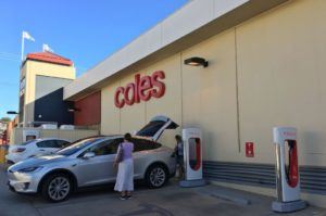 Tesla charging station at Coles