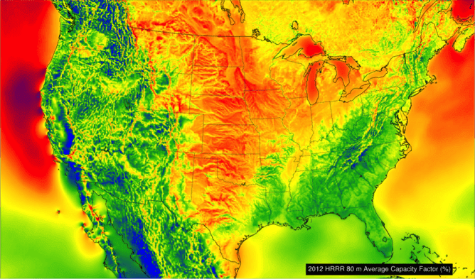 map of capacity factor in USA