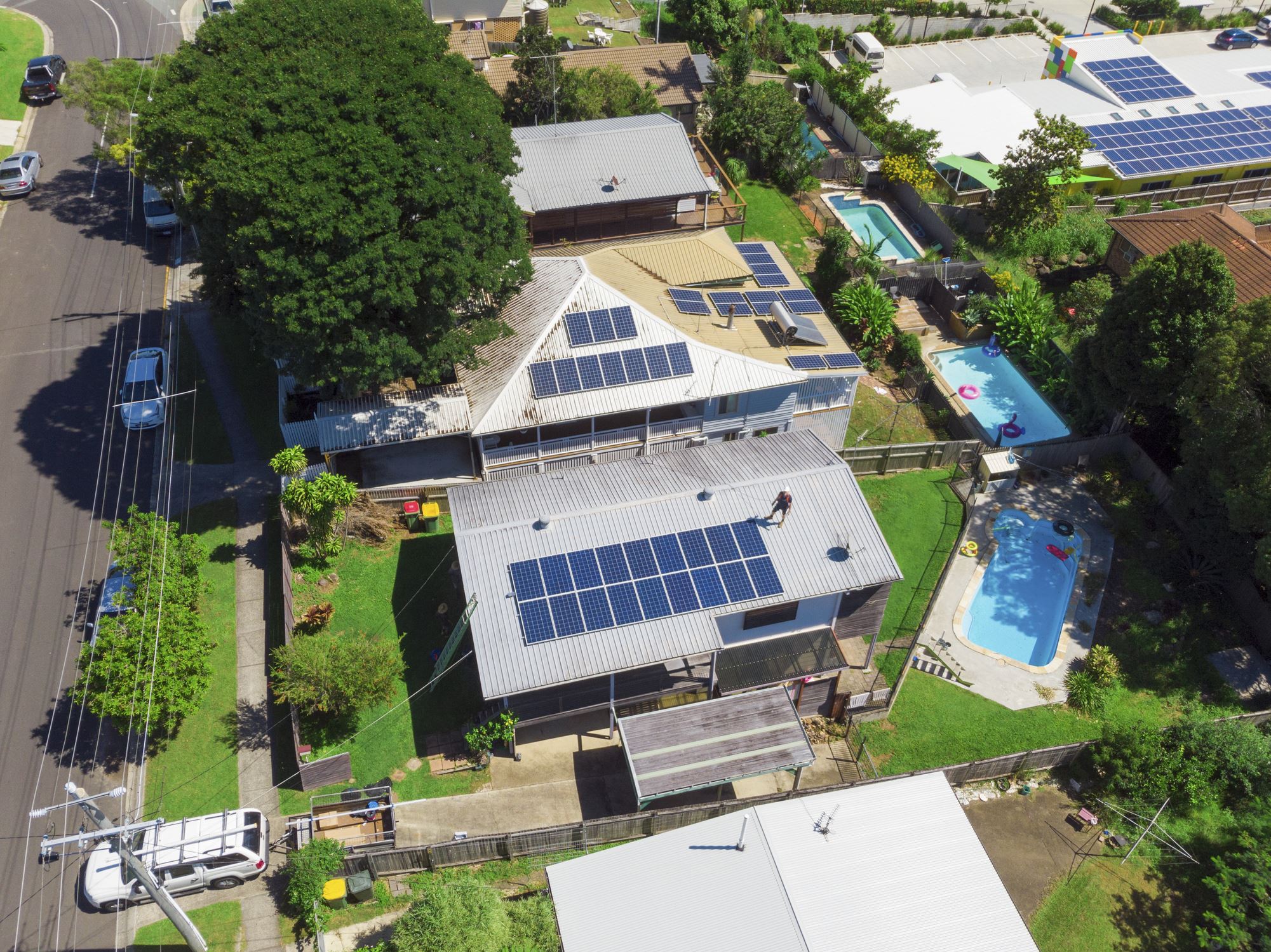 Aerial shot of solar panel installation