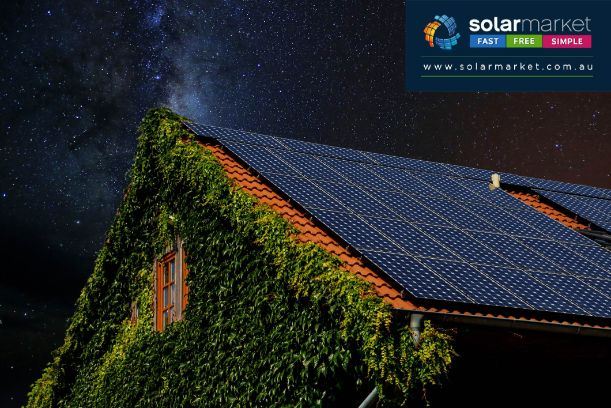 house with solar in night sky