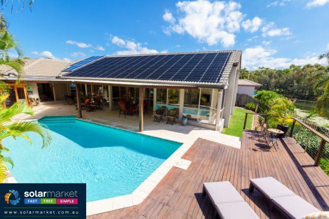 solar house with swimming pool